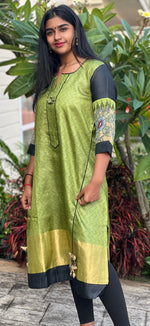 Load image into Gallery viewer, Kurta: Tussar with Ikat Sleeves(KR-CT-ASR-0003)
