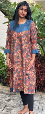 Load image into Gallery viewer, Kurta: Tussar silk with Indigo yoke (KR-CT-ASR-0006)
